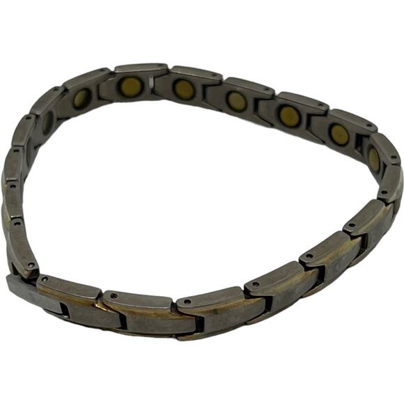 Magnetic Therapy Bracelet Silver Tone Metal Link Health Wellness Unisex 8" - Picture 2 of 5